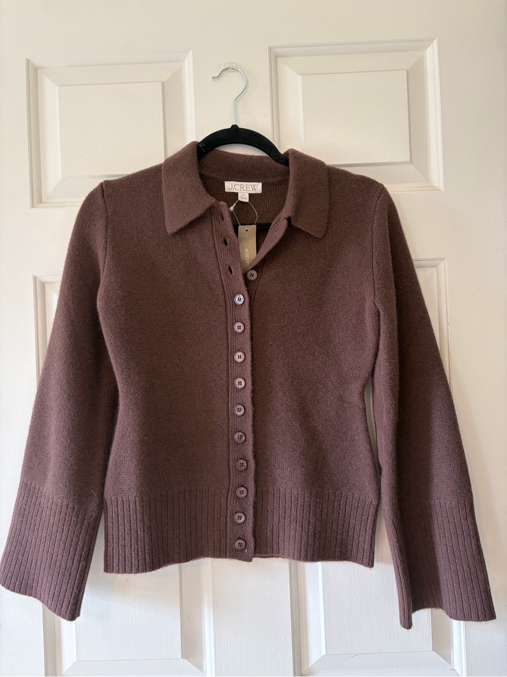 J. Crew Chocolate Brown Button-Front Collared Cardigan
